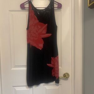 Black Dress with Red Floral Design